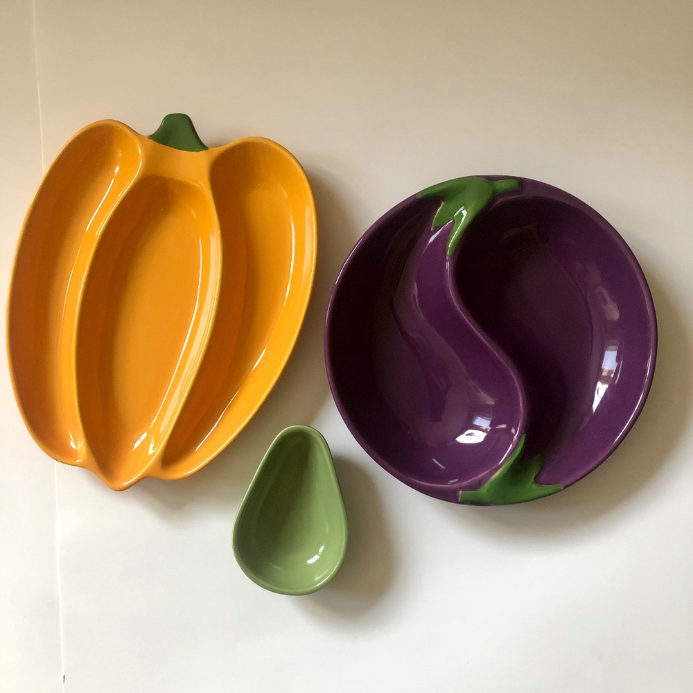 3 Serving Bowls- Pumpkin, Eggplant &Small Avocado Shapes